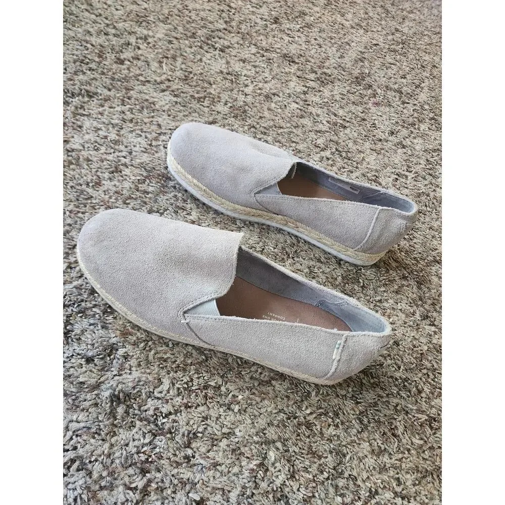 TOMS Suede Espadrille Slip-On Shoes Taupe Gray 7.5